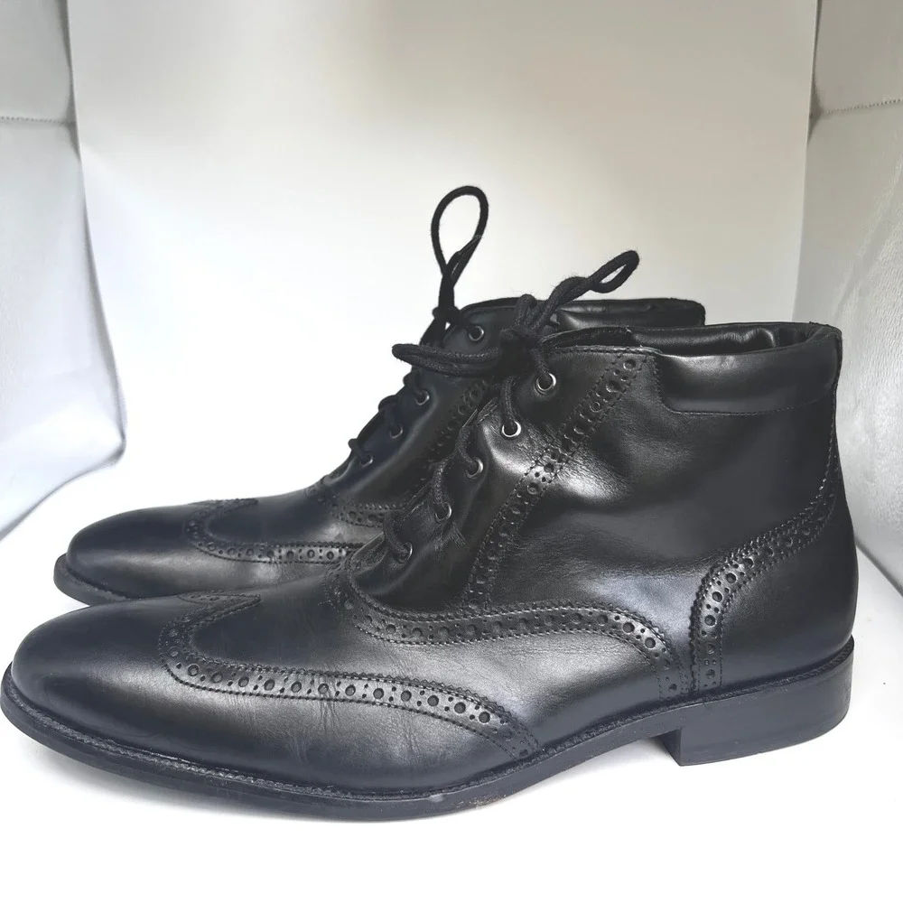 Cole Haan Wingtip Boots Mens 11.5 M Black Leather Dress Brogue Lace Up